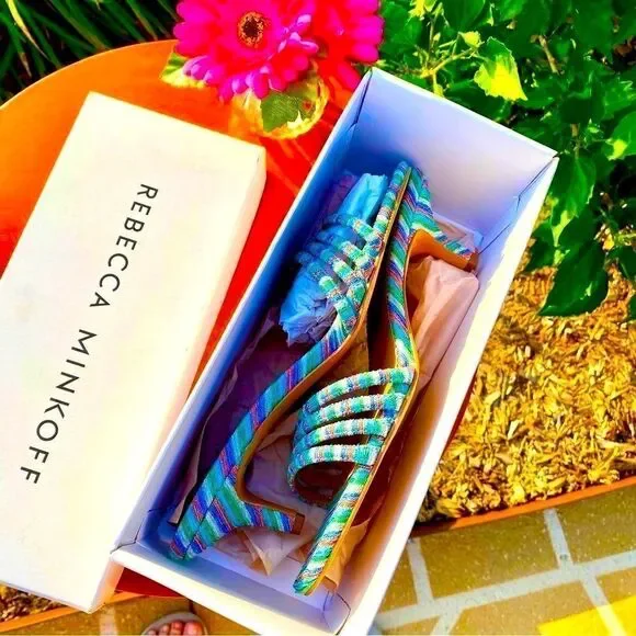 NEW REBECCA MINKOFF DECKLYNN METALLIC RAINBOW KITTEN-HEEL MULES 9M